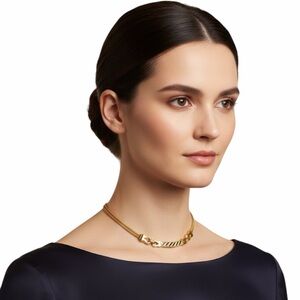 Vintage Dior Germany 1980s Gold Double Foxtail Blue Enamel Choker Signed CD